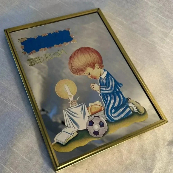 Vintage 70s Kids Childs Bedroom Prayer Picture/ Mirror Retro 8x10 - Picture 2 of 3
